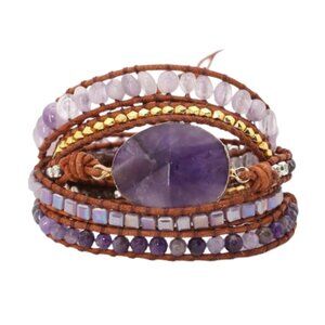 Amethyst Gemstone Leather Wrap Bracelet - NWOT
